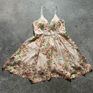 Angel Biba Pink Floral Lace Flare Mini Dress Size 12 Formals Wedding Party‎